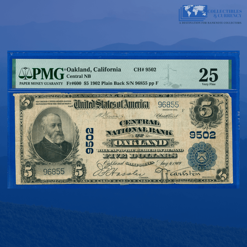 1902 PB $5 Central National Bank Of OAKLAND, CA, Charter
