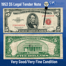 Legal Tender Note / Very Fine 1953 $5 Legal Tender Note Red Seal - VG/VF Condition