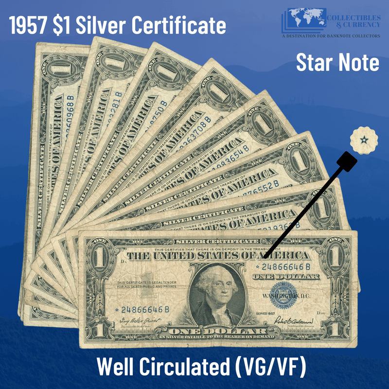 1957 $1 One Dollar Silver Certificate Star Note Blue Seal, VG/VF Condition