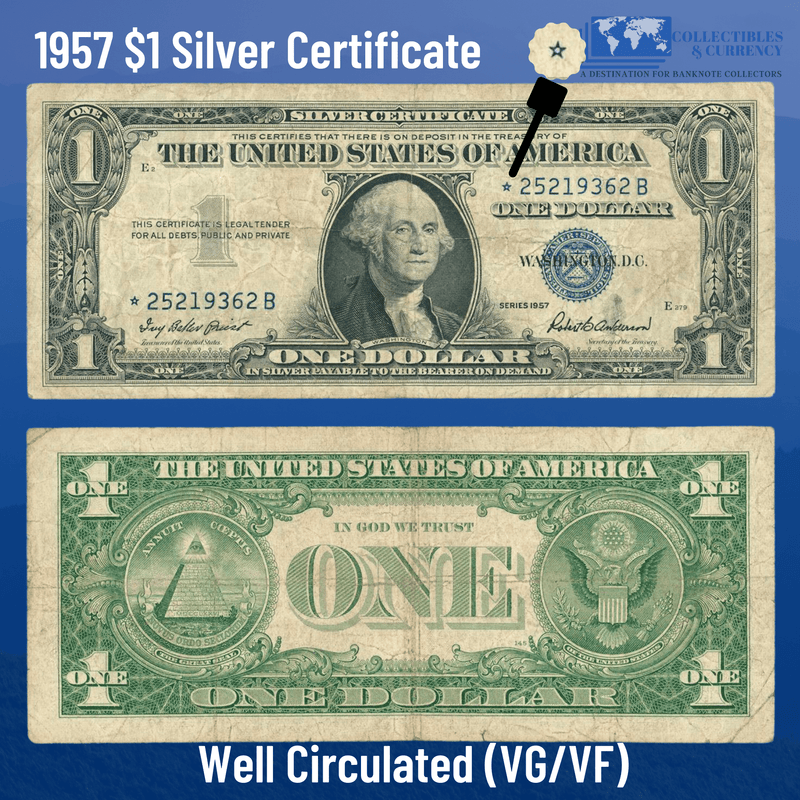 1957 $1 One Dollar Silver Certificate Star Note Blue Seal, VG/VF Condition