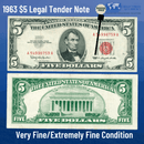 Legal Tender Note Copy of 1963 $5 Five Dollars Legal Tender Note Red Seal - VG/VF Condition
