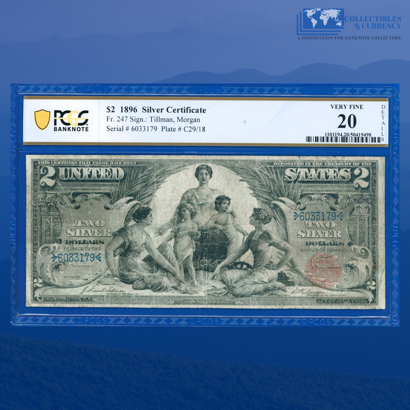 Fr.247 1896 $2 Two Dollars Silver Certificate "EDUCATIONAL NOTE", PCGS 20 Comment