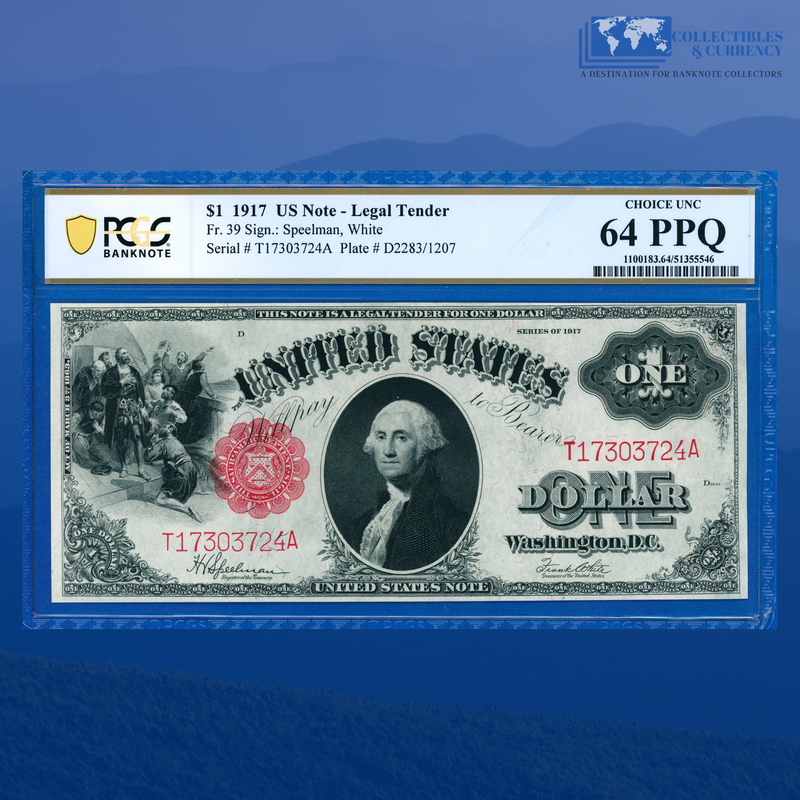 Fr.39 1917 $1 One Dollar "SAWHORSE REVERSE" Legal Tender Note, PCGS 64 PPQ