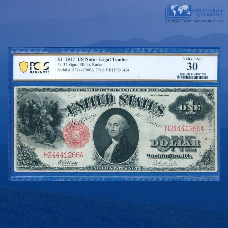 Fr.37 1917 $1 One Dollar "SAWHORSE REVERSE" Legal Tender Note, PCGS 30