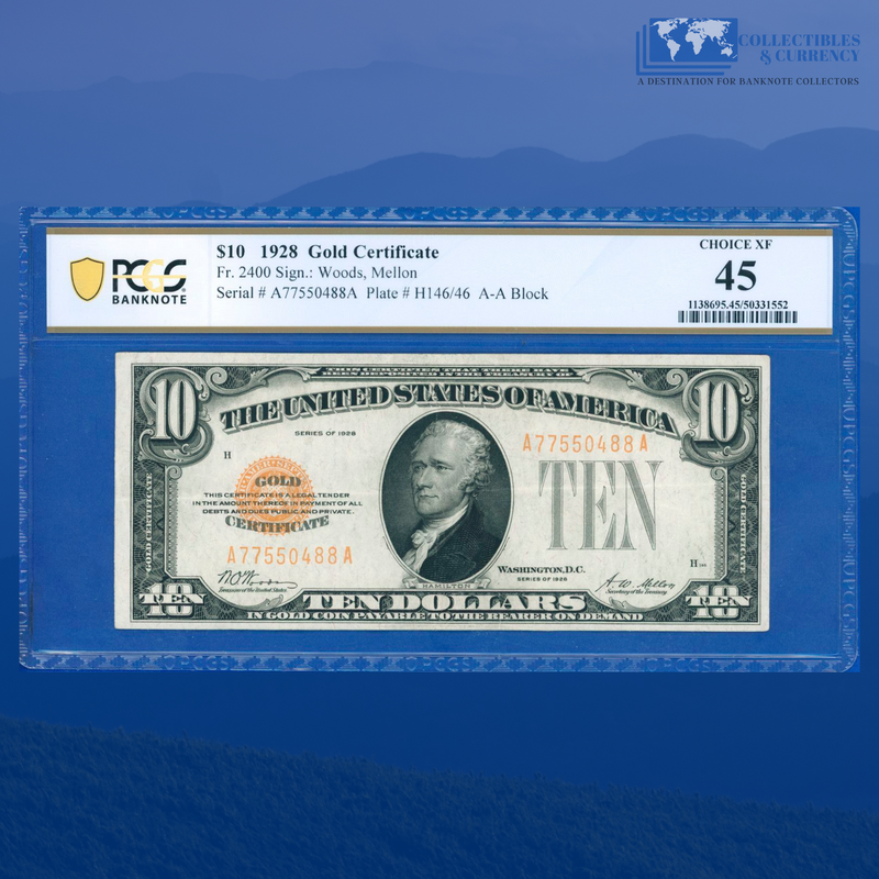 Fr.2400 1928 $10 Ten Dollars Gold Certificate, PCGS 45