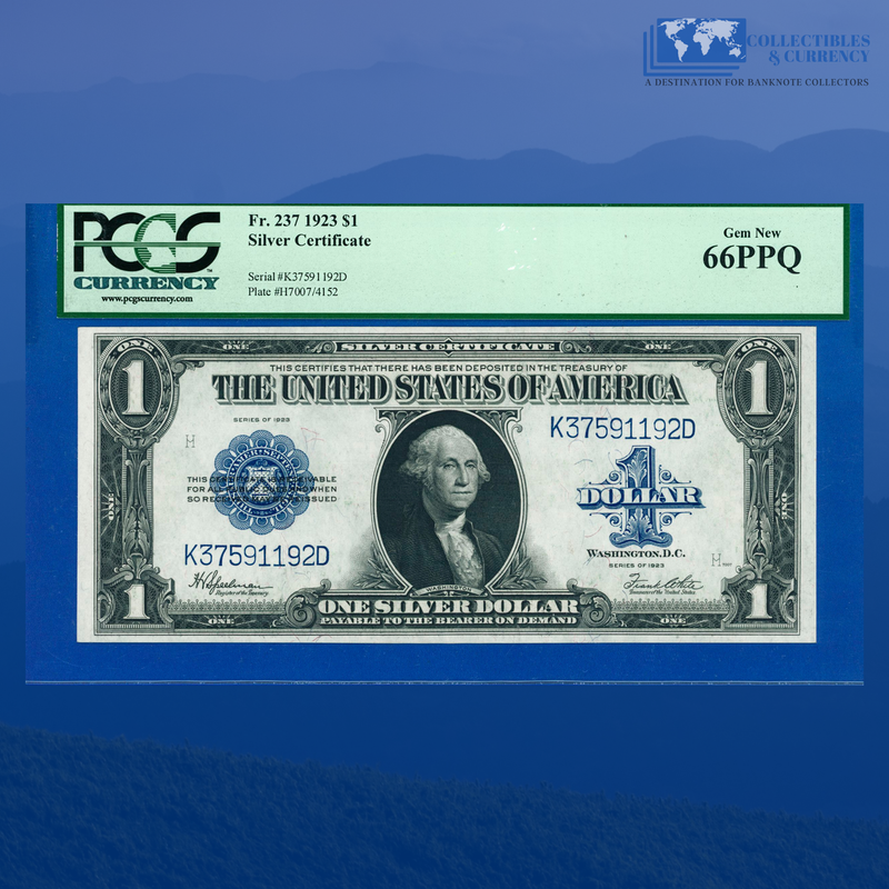 Fr.237 1923 $1 One Dollar Silver Certificate "HORSEBLANKET", PCGS GEM 66 PPQ