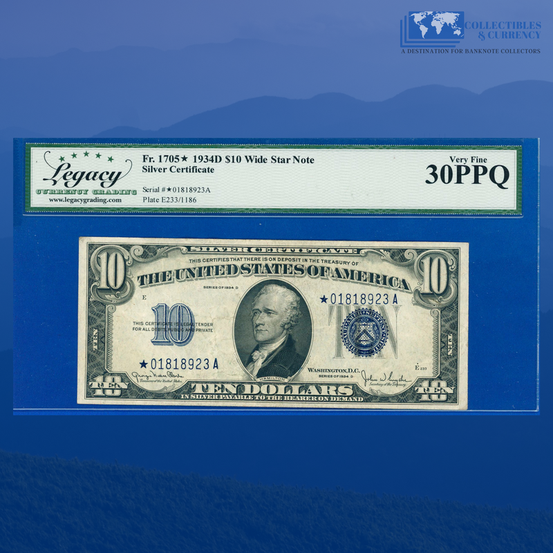 Fr.1705* 1934D $10 Ten Dollars Silver Certificate, Star Note, LCG 30 PPQ