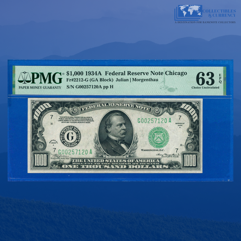 Fr.2212-G 1934A $1000 One Thousand Dollars FRN Chicago, PMG 63 EPQ