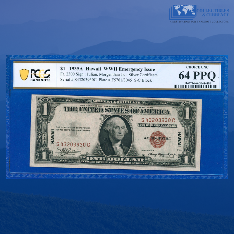 Fr.2300 1935A $1 One Dollar Silver Certificate Brown Seal "HAWAII", PCGS 64 PPQ