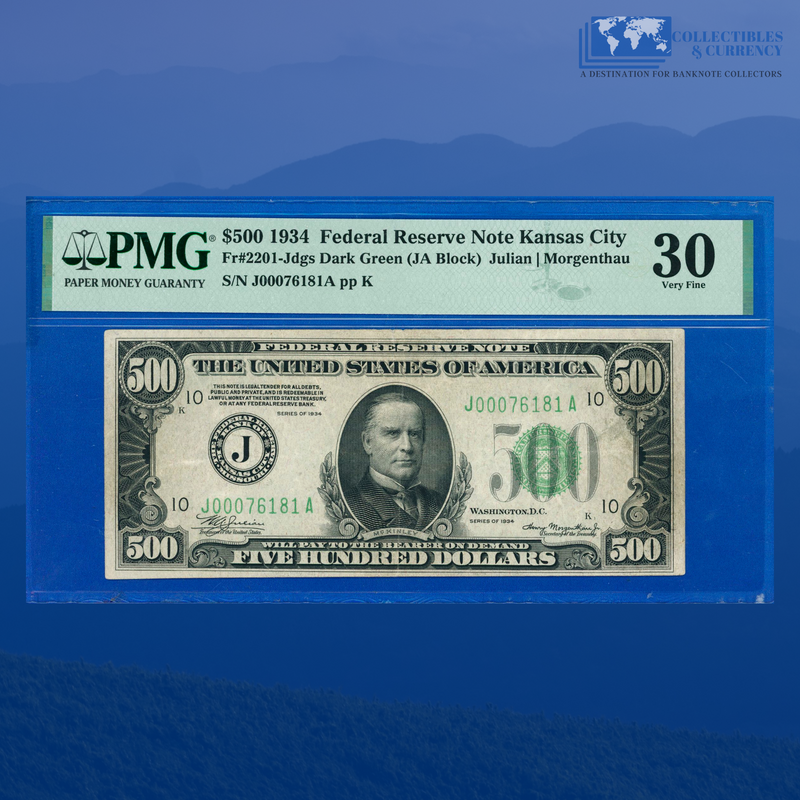 Fr.2201-E 1934 $500 Five Hundred Dollars FRN Kansas City, PMG 30 Comment
