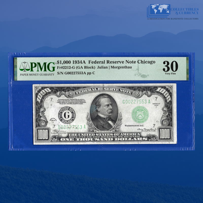 Fr.2212-G 1934A $1000 One Thousand Dollars FRN Chicago, PMG 30 Comment