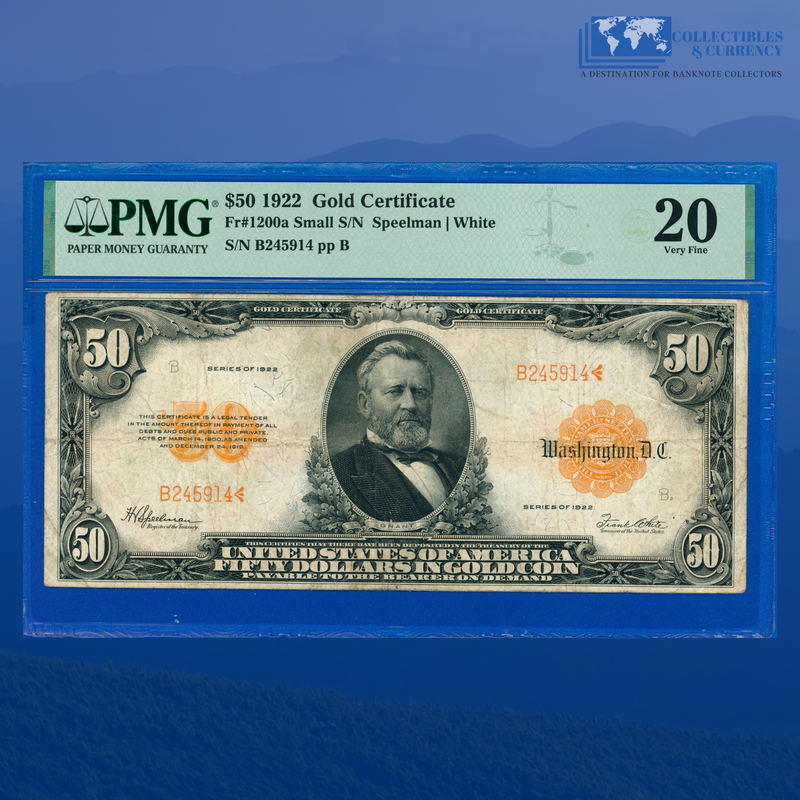 Fr.1200am 1922 $50 Fifty Dollars Gold Certificate, PMG 20