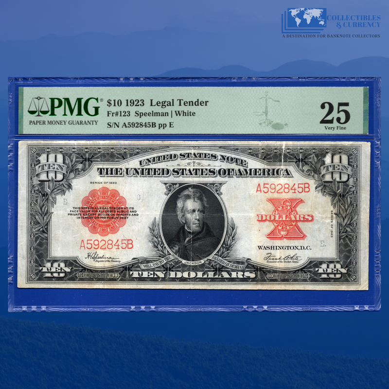 Fr.123 1923 $10 Ten Dollars "POKER CHIP" Legal Tender Note, PMG 25