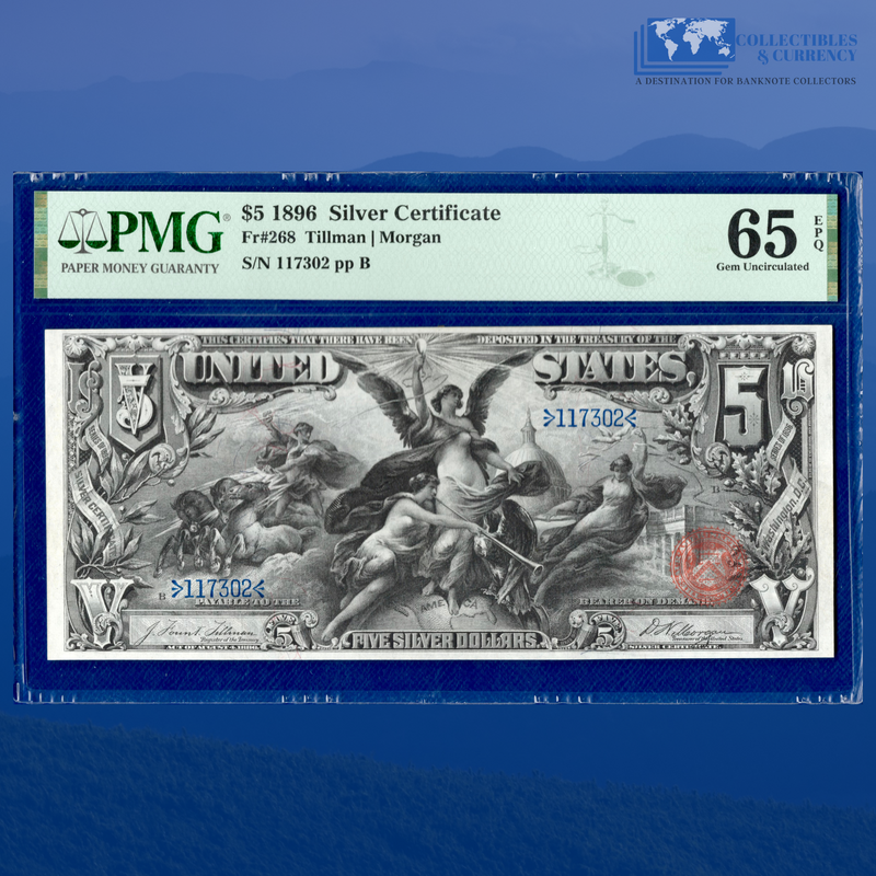 Fr.268 1896 $5 Five Dollars Silver Certificate "EDUCATIONAL NOTE", PMG GEM 65 EPQ