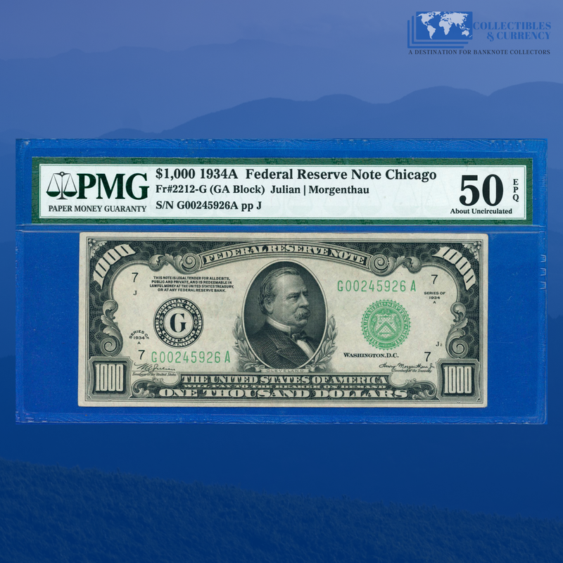 Fr.2211-G 1934 $1000 One Thousand Dollars FRN Chicago, PMG 50 EPQ