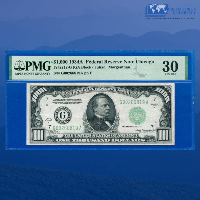 Fr.2212-G 1934A $1000 One Thousand Dollars FRN Chicago, PMG 30