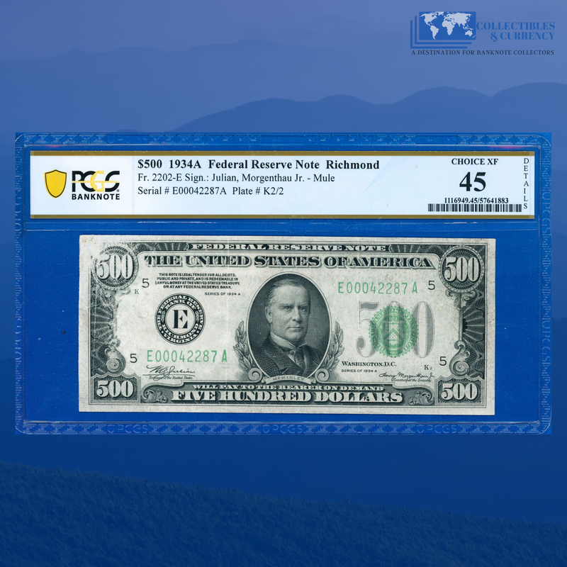 Fr.2202-E 1934a $500 Five Hundred Dollars FRN Richmond, PCGS 45 Comment