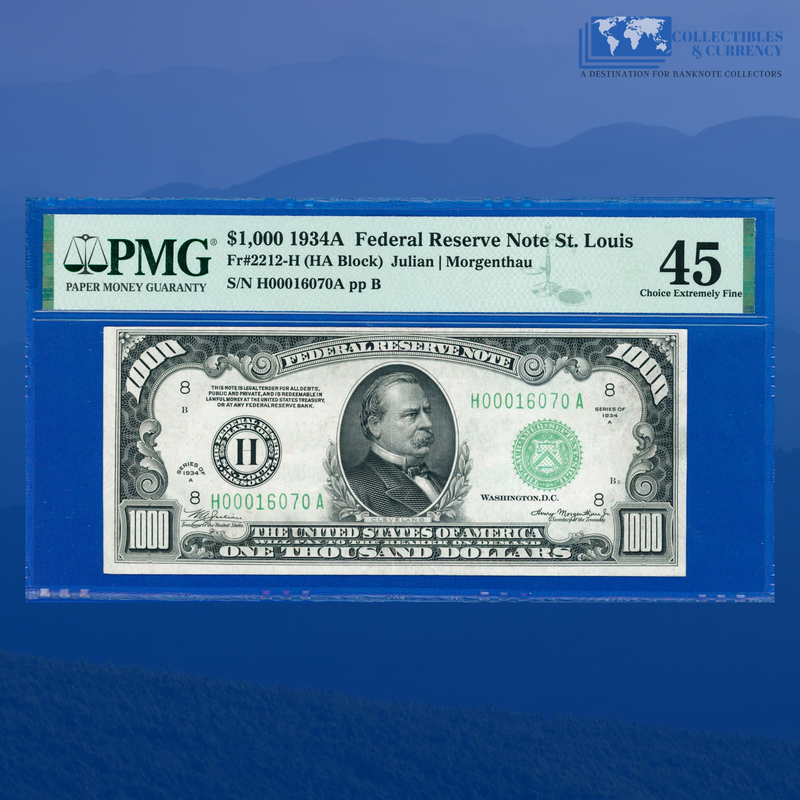 Fr.2212-H 1934A $1000 One Thousand Dollars FRN St.Louis, PMG 45