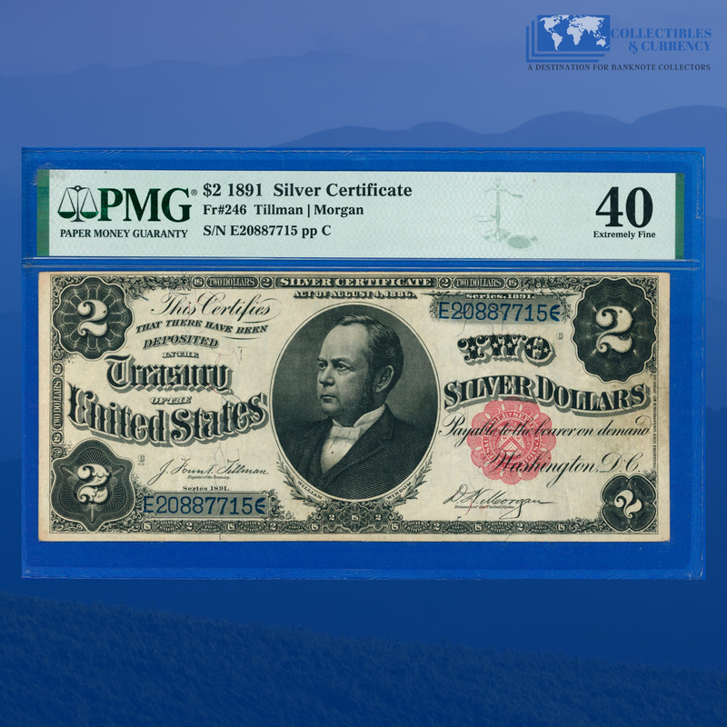 Fr.246 1891 $2 Two Dollars Silver Certificate "WINDOM", PMG 40