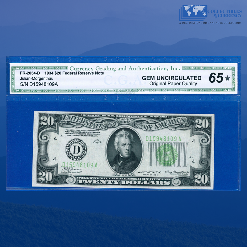 Fr.2054-D 1934A $20 Twenty Dollars Federal Reserve Note Cleveland, CGA 65