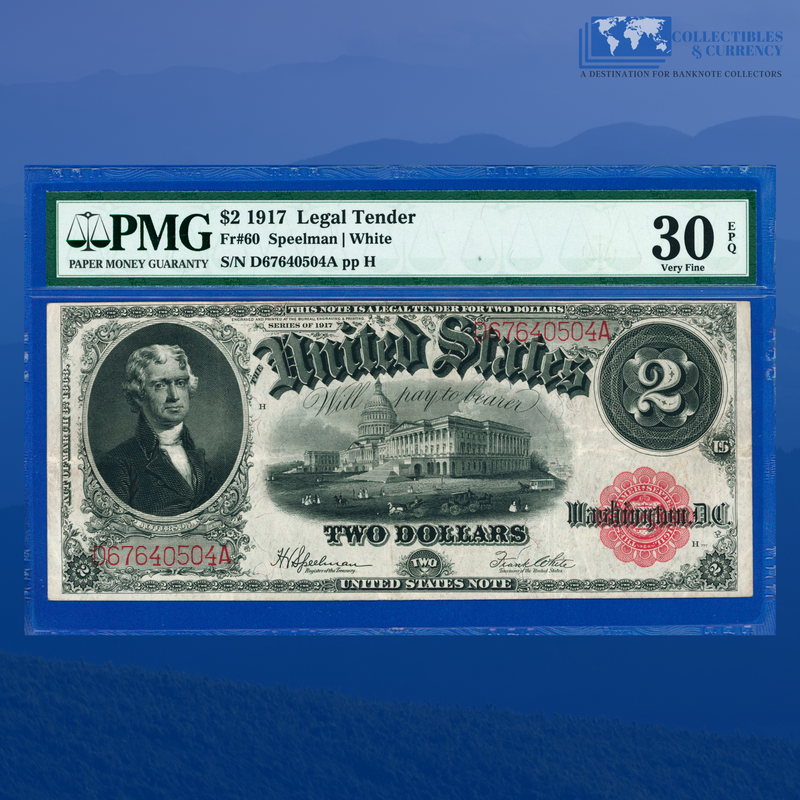 Fr.60 1917 $2 Two Dollars "BRACELET REVERSE" Legal Tender Note, PMG 30 EPQ