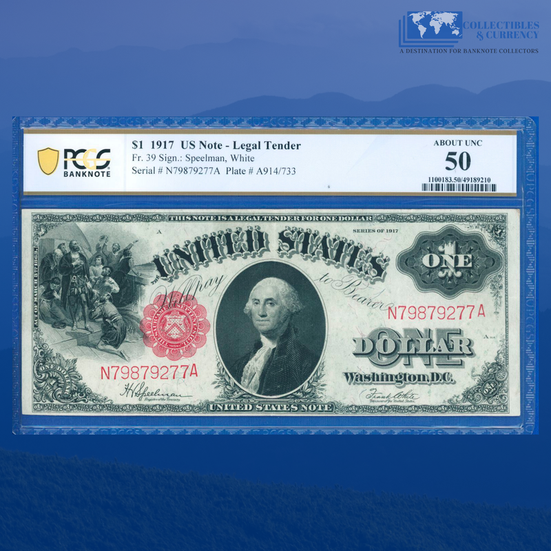 Fr.37 1917 $1 One Dollar "SAWHORSE REVERSE" Legal Tender Note, PCGS 50