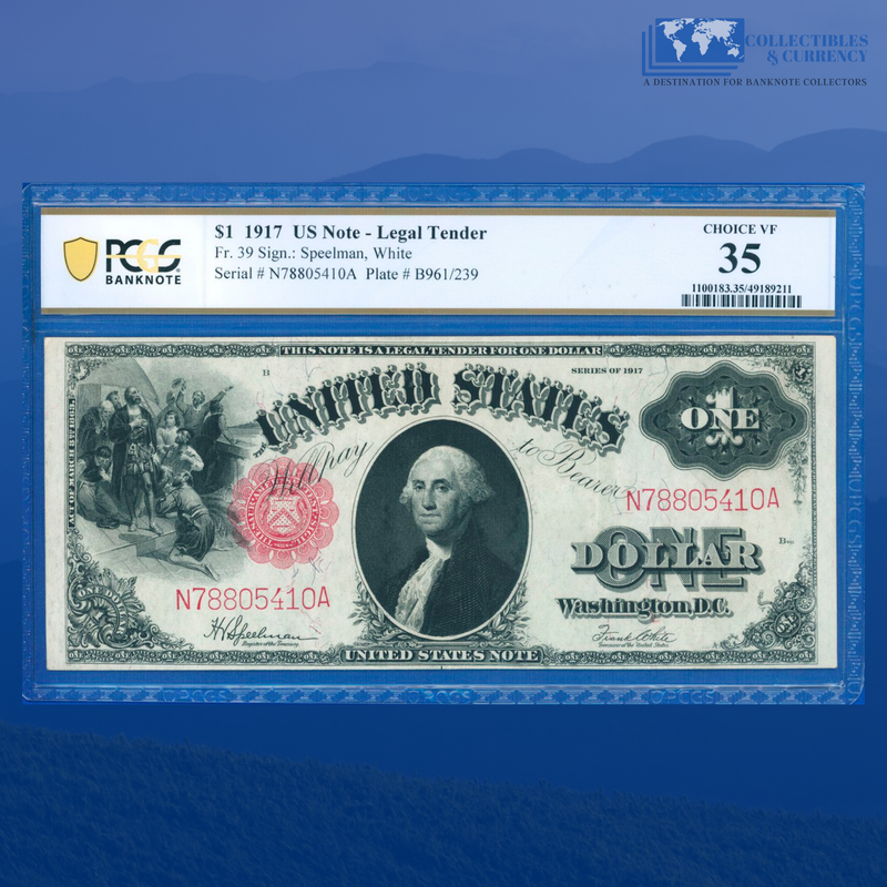 Fr.39 1917 $1 One Dollar "SAWHORSE REVERSE" Legal Tender Note, PCGS 35