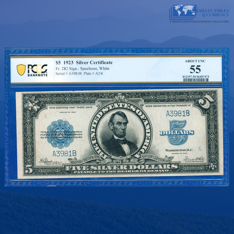 Fr.282 1923 $5 Five Dollars Silver Certificate "PORTHOLE", Low Serial