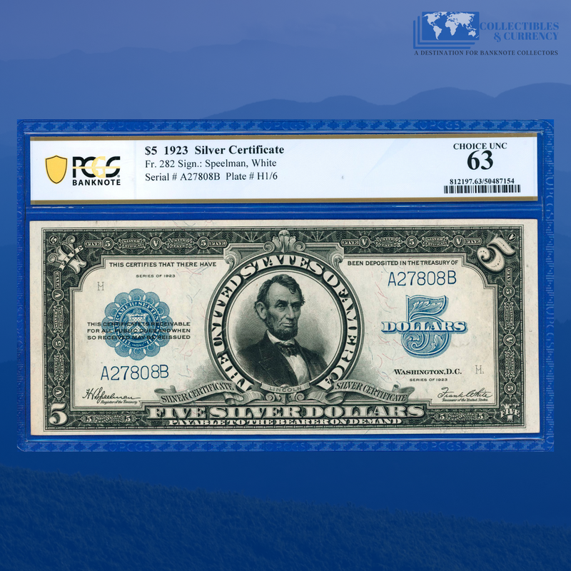 Fr.282 1923 $5 Five Dollars Silver Certificate "PORTHOLE", PCGS 63