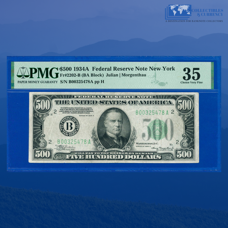 Fr.2202-B 1934a $500 Five Hundred Dollars FRN New York, PMG 35