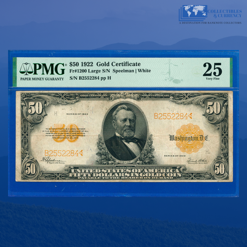 Fr.1200 1922 $50 Fifty Dollars Gold Certificate, PMG 25