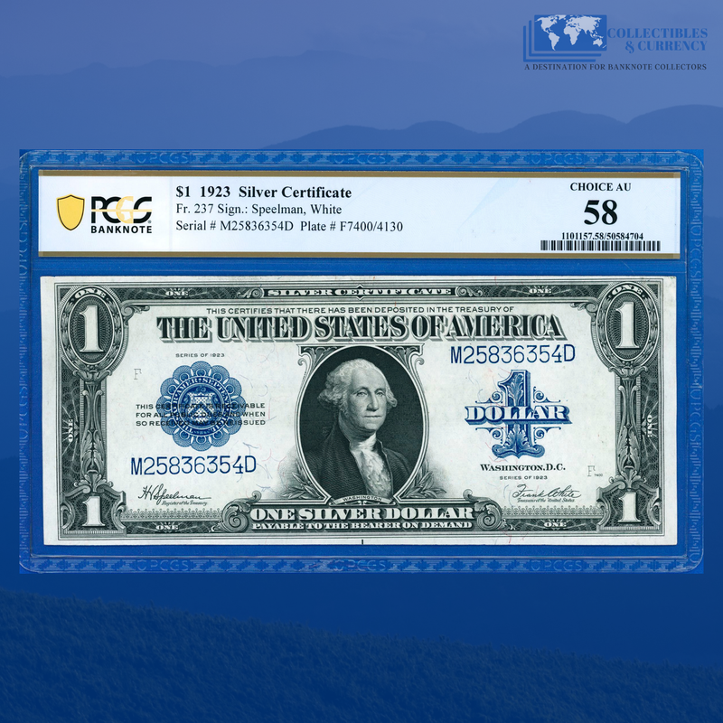 Fr.237 1923 $1 One Dollar Silver Certificate "HORSEBLANKET", PCGS 58