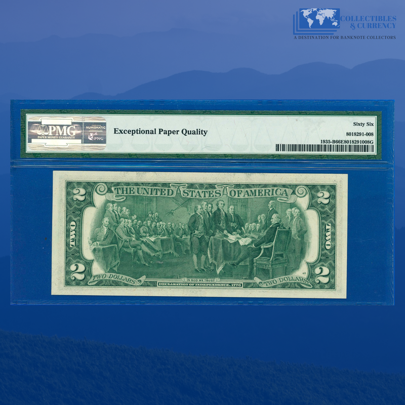 1976 $2 Federal Reserve Note, MISMATCHED PREFIX ERROR, PMG GEM 66 EPQ