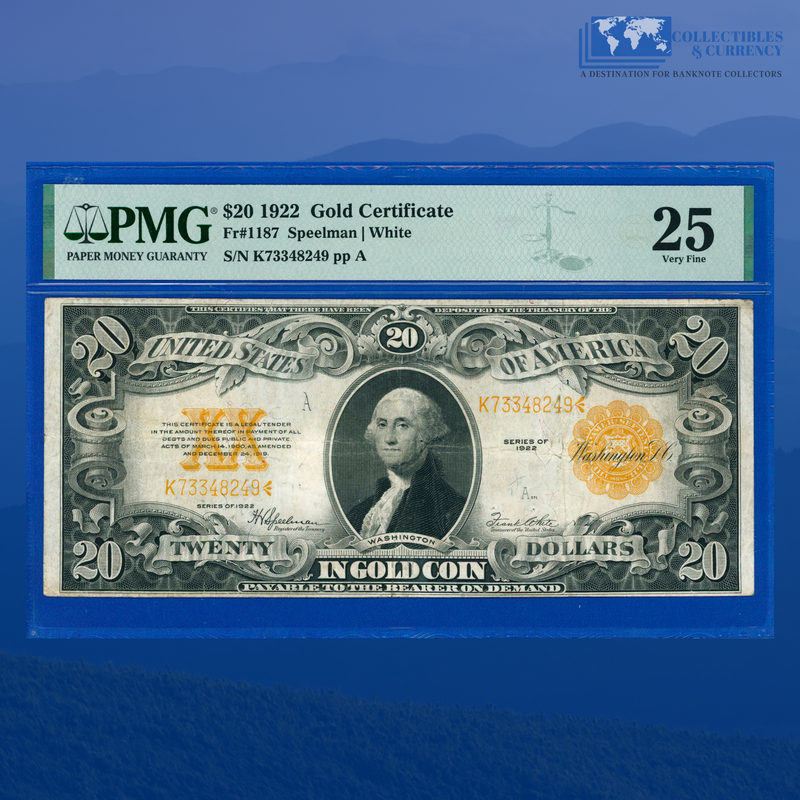 Fr.1187 1922 $20 Twenty Dollars Gold Certificate, PMG 25 Comment