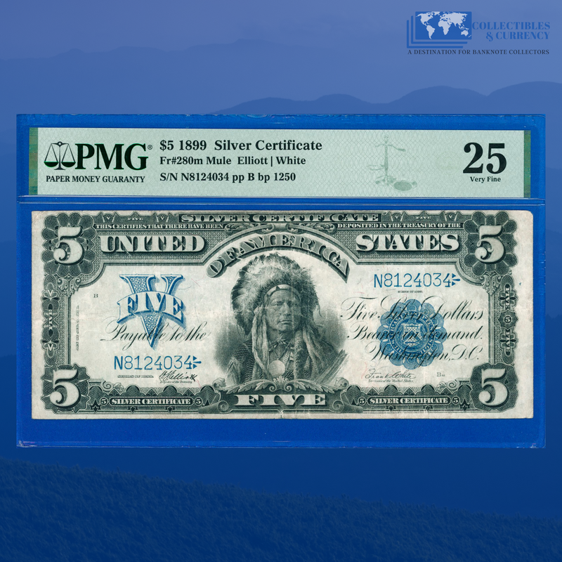 Fr.280m 1899 $5 Five Dollars Silver Certificate "CHIEF NOTE", PMG 25