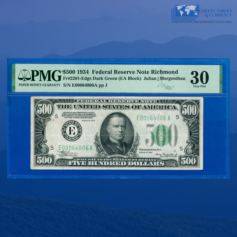 Fr.2201-E 1934 $500 Five Hundred Dollars FRN Richmond, PMG 30 Comment