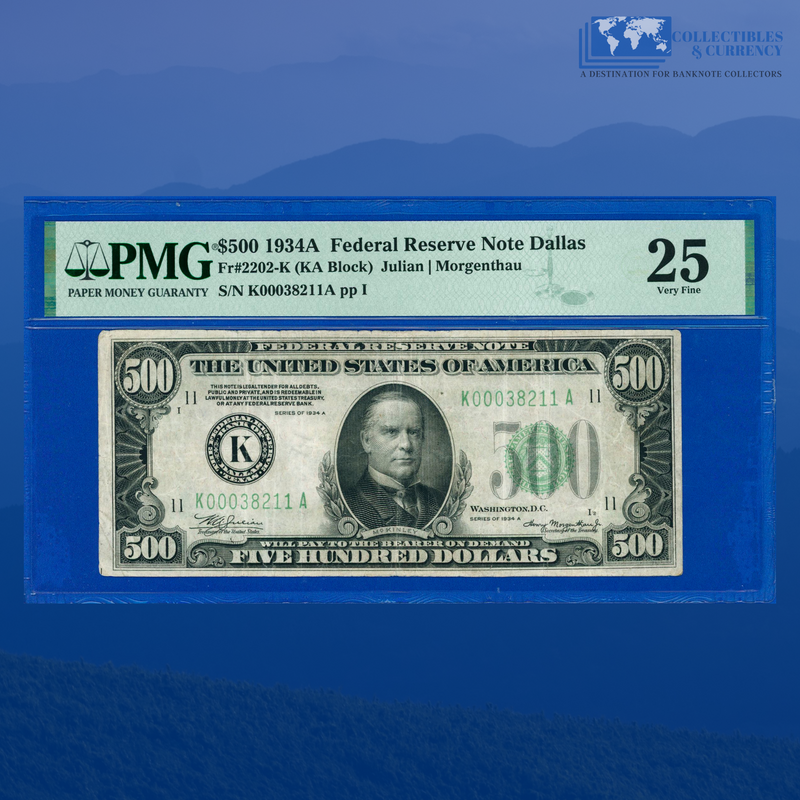 Fr.2202-K 1934a $500 Five Hundred Dollars FRN Dallas, PMG 25
