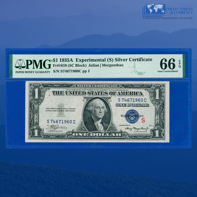 Fr.1610 1935A $1 One Dollar Silver Certificate Experimental "S", PMG GEM 66 EPQ