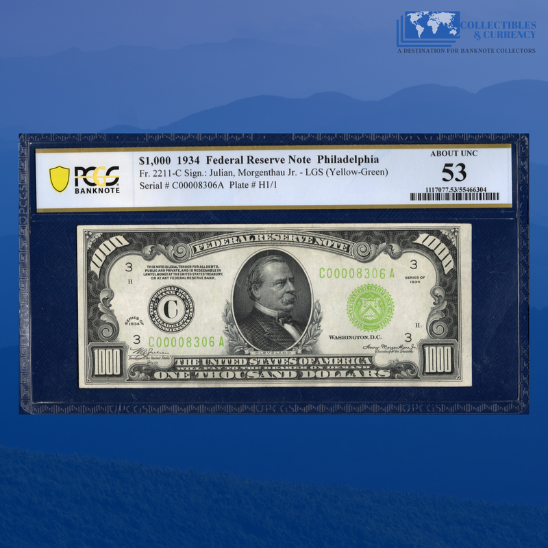 Fr.2211-C 1934 $1000 One Thousand Dollars FRN Philly, PCGS 53