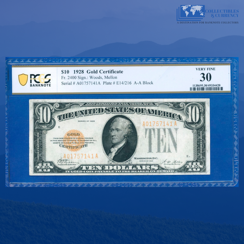 Fr.2400 1928 $10 Ten Dollars Gold Certificate, PCGS 30