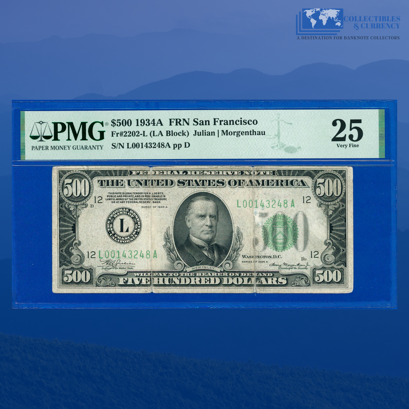 Fr.2202-B 1934A $500 Five Hundred Dollars FRN San Francisco, PMG 25 Comment