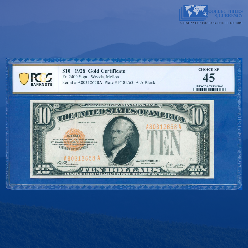 Fr.2400 1928 $10 Ten Dollars Gold Certificate, PCGS 45