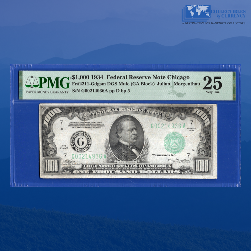 Fr.2211-G 1934 $1000 One Thousand Dollars FRN Chicago, PMG 25 Comment