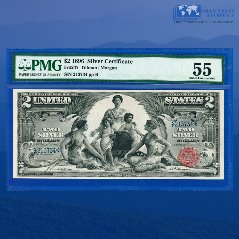 Fr.247 1896 $2 Two Dollars Silver Certificate "EDUCATIONAL NOTE", PMG 55