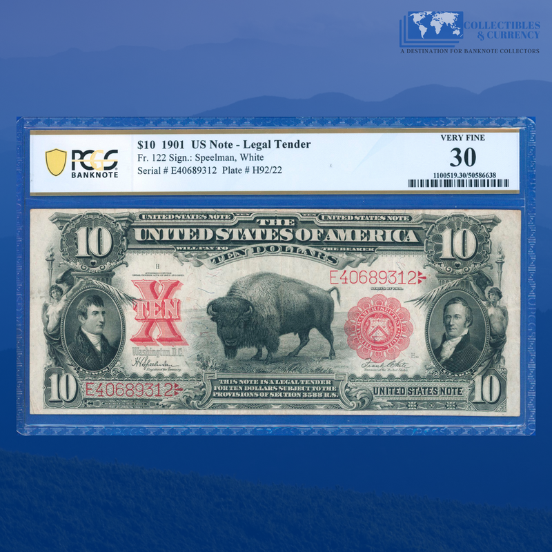 Fr.122 1901 $10 Ten Dollars "BISON" Legal Tender Note, PCGS 30