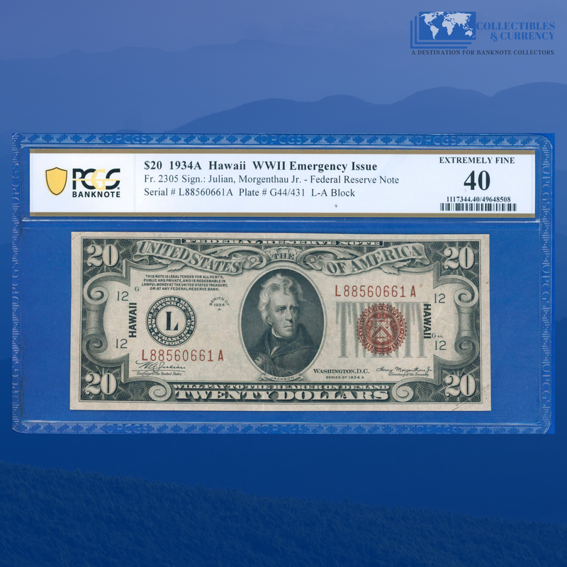 Fr.2305 1934A $20 Twenty Dollars Federal Reserve Note Brown Seal "HAWAII", PCGS 40