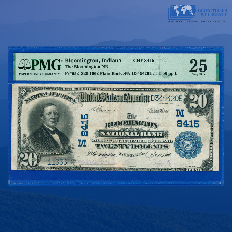 1902 PB $20 The BLOOMINGTON National Bank, IN, Charter