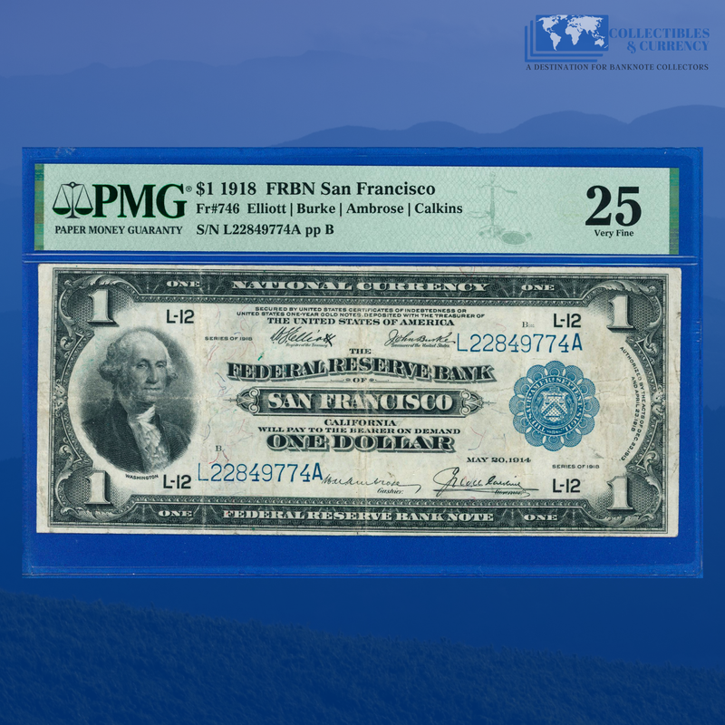 Fr.746 1918 $1 One Dollar FRBN San Francisco "GREEN EAGLE", PMG 25