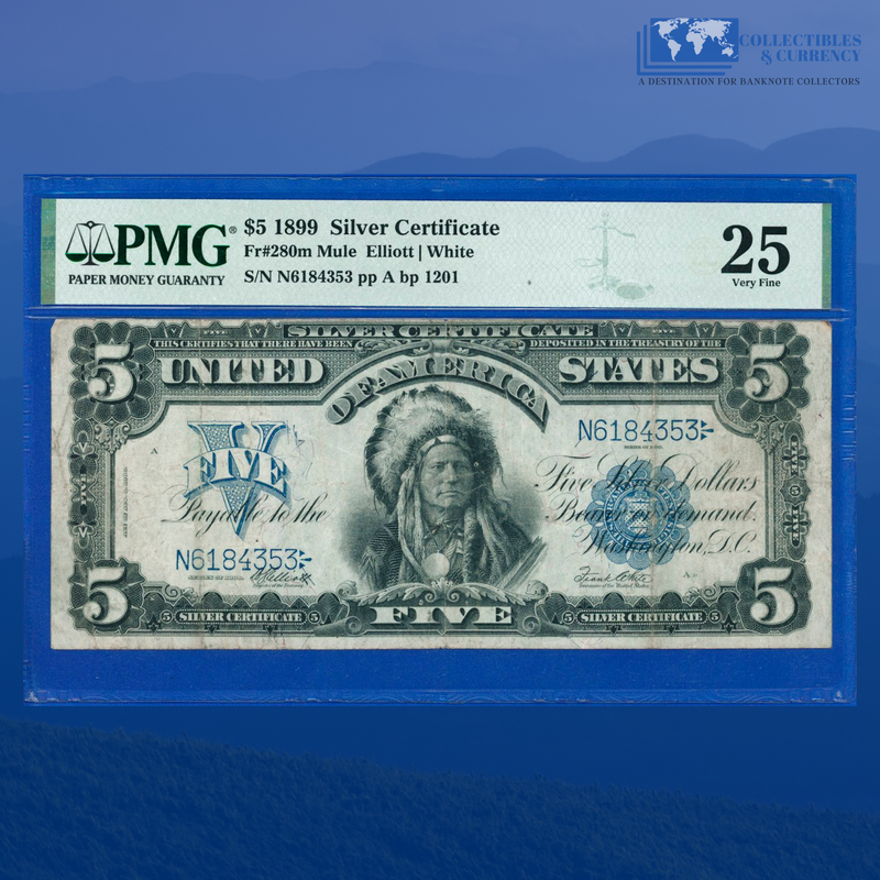 Fr.280m 1899 $5 Five Dollars Silver Certificate "CHIEF NOTE", PMG 25