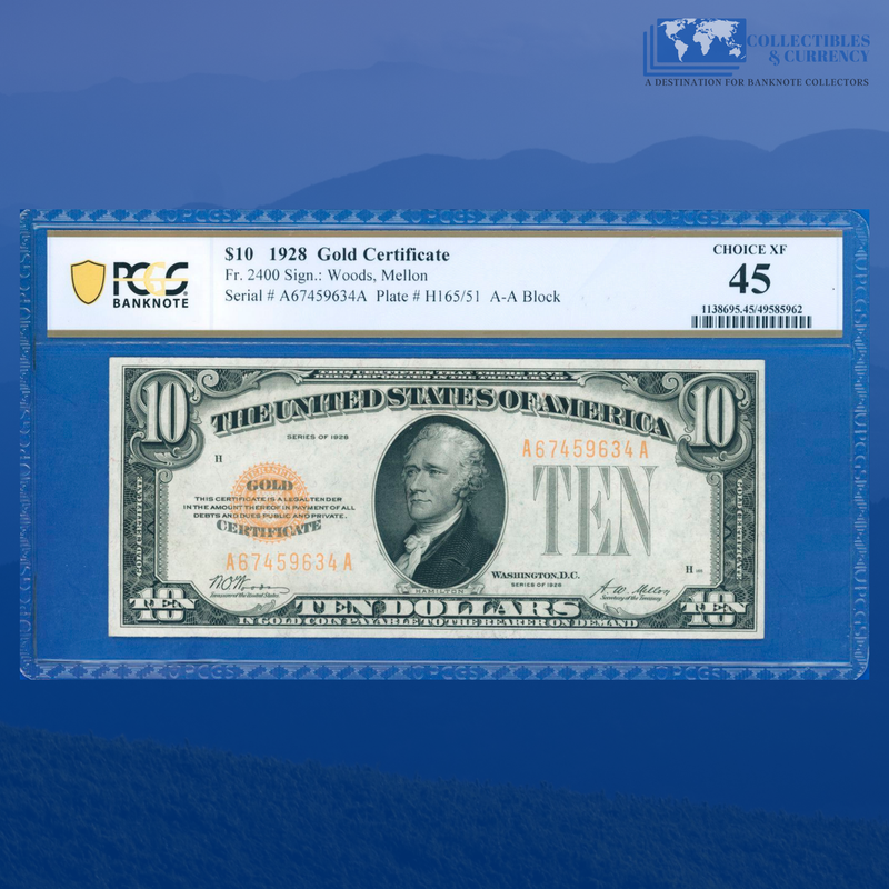 Fr.2400 1928 $10 Ten Dollars Gold Certificate, PCGS 45